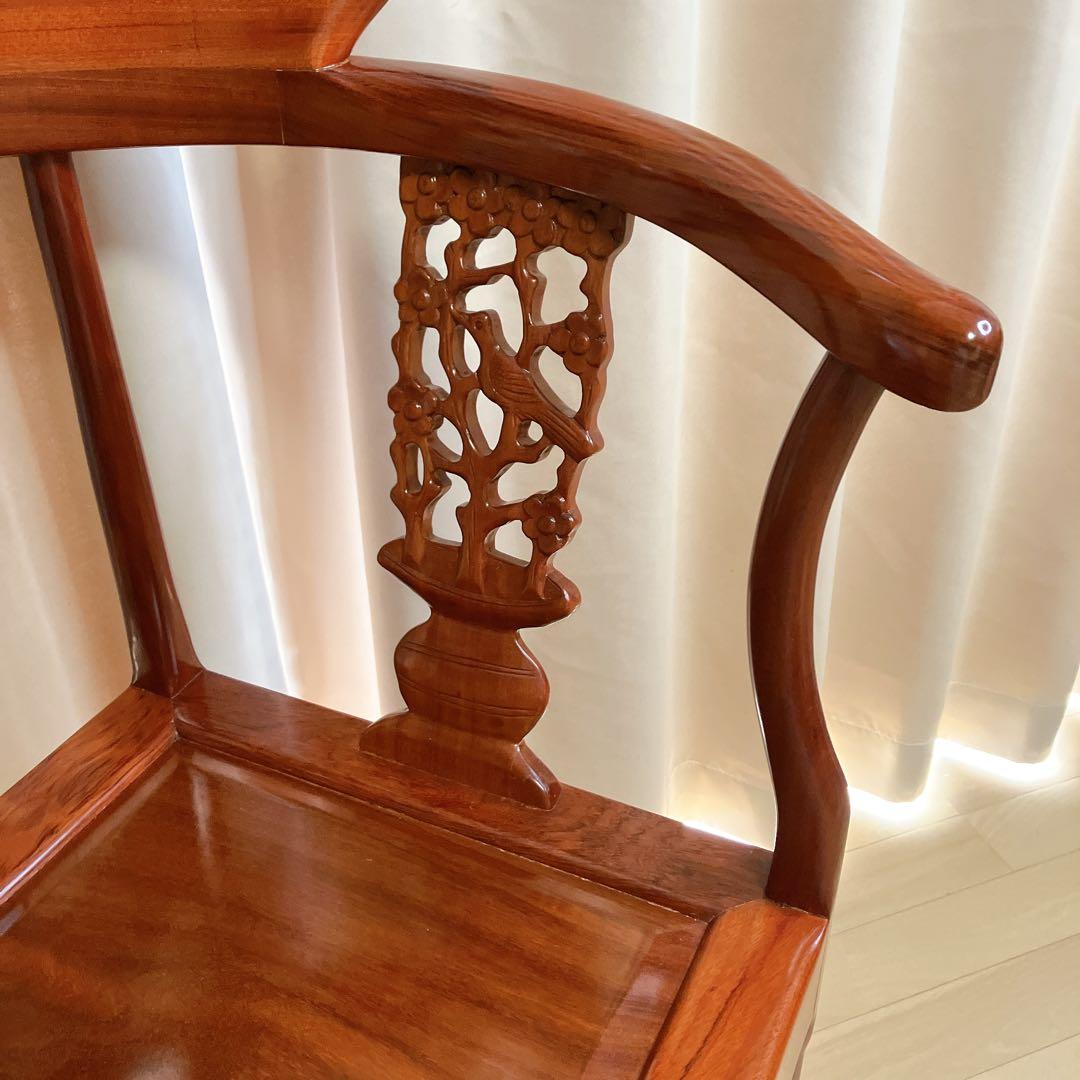 専用】　　　　　　【ビンテージ】唐木調 透かし彫り アームチェア 無垢材