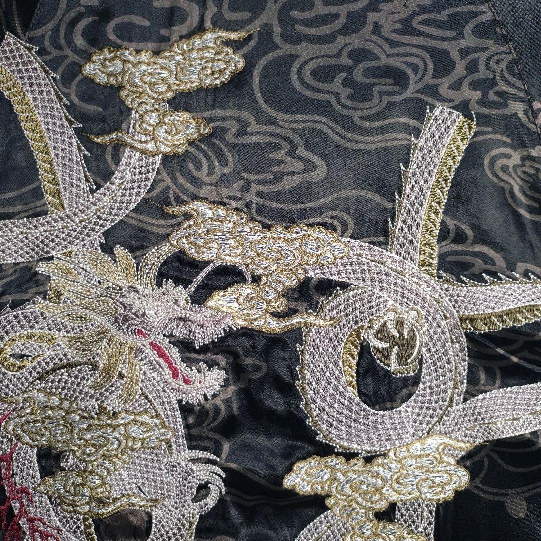 雅結★豪華 刺繍 鳳凰 龍 レーヨン100% リバーシブル スカジャン 黒 L