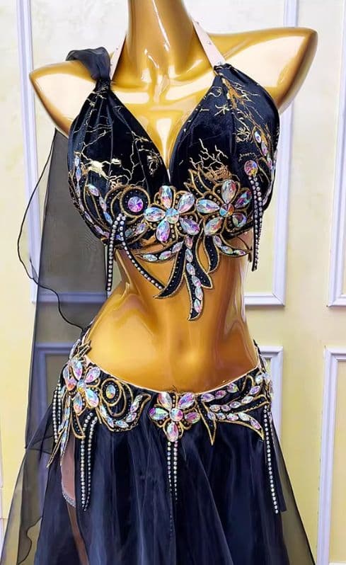 ベリーダンス衣装 ブラスカートセットアップ 黒 オーダーメイド