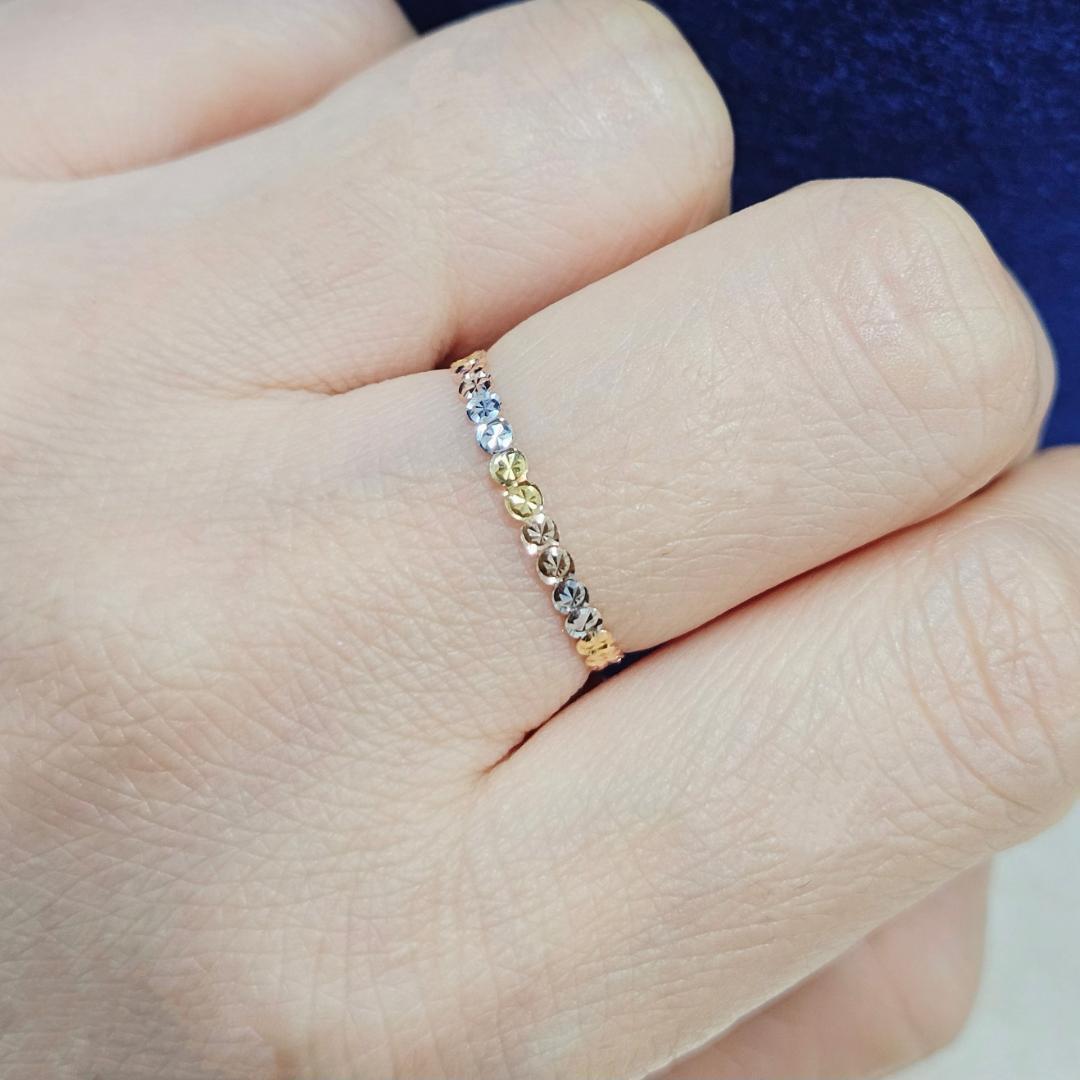 キラキラ3色！ 18金 K18 スリーカラー 多面カット デザイン リング