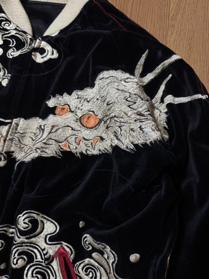豪華刺繍 花旅楽団 別珍 サテン リバーシブル スカジャン Lサイズ ブラック
