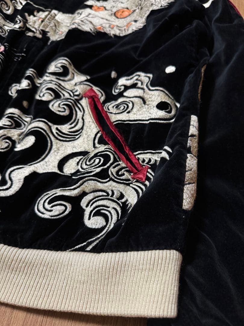 豪華刺繍 花旅楽団 別珍 サテン リバーシブル スカジャン Lサイズ ブラック