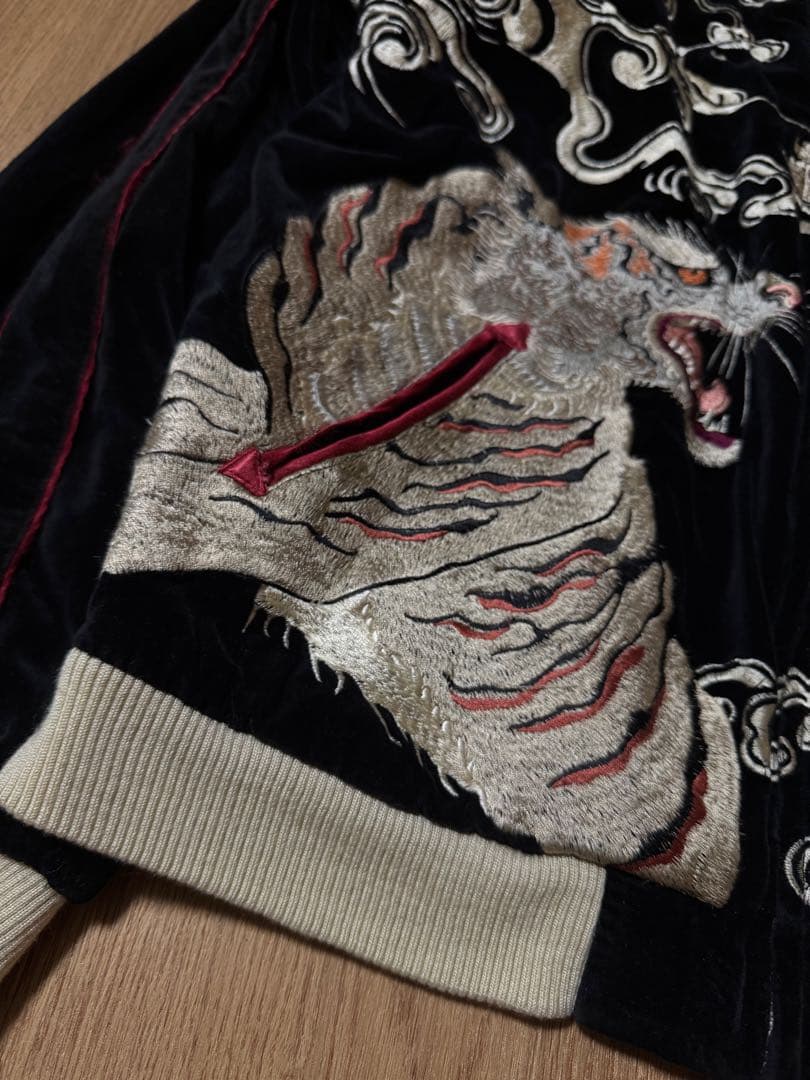 豪華刺繍 花旅楽団 別珍 サテン リバーシブル スカジャン Lサイズ ブラック