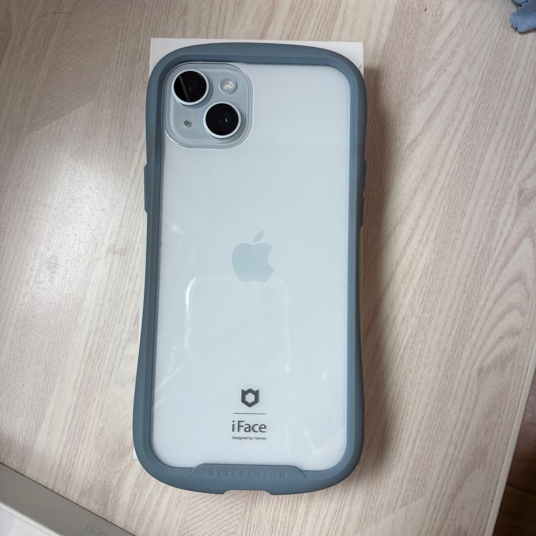 iPhone15plus 128gb ブルー　アイフェイスケース付き