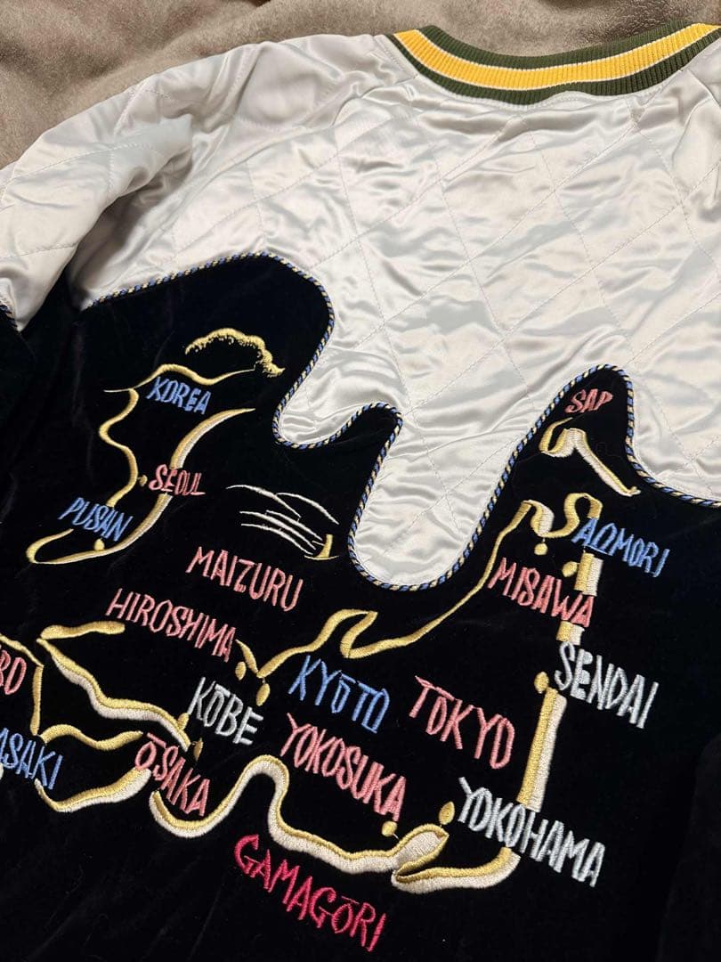 ２面用 未使用 別珍 日本地図 鶴 スカジャン unisex 美品 サテン