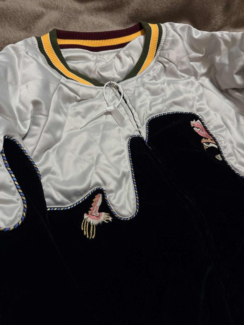 ２面用 未使用 別珍 日本地図 鶴 スカジャン unisex 美品 サテン