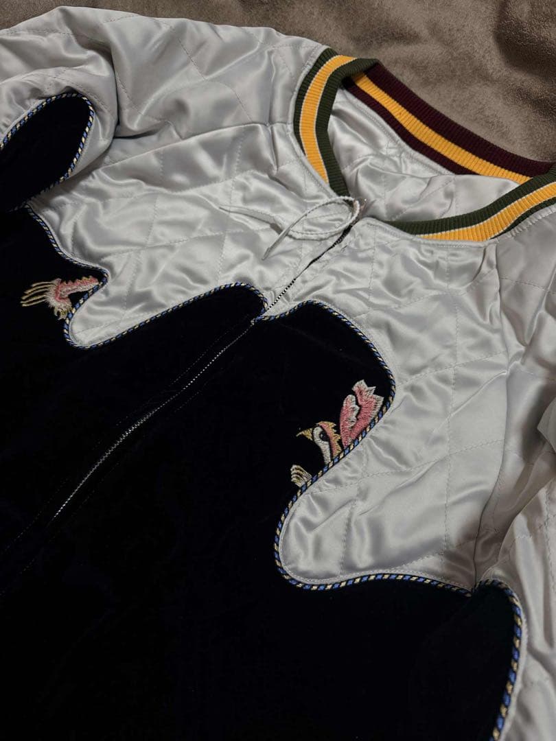 ２面用 未使用 別珍 日本地図 鶴 スカジャン unisex 美品 サテン