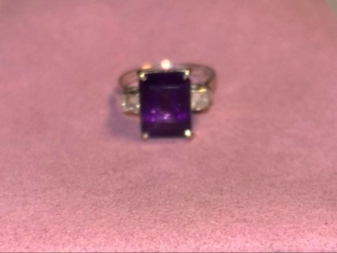 K14WG 刻印あり 紫石 デザインリング 14金ホワイトゴールド 指輪