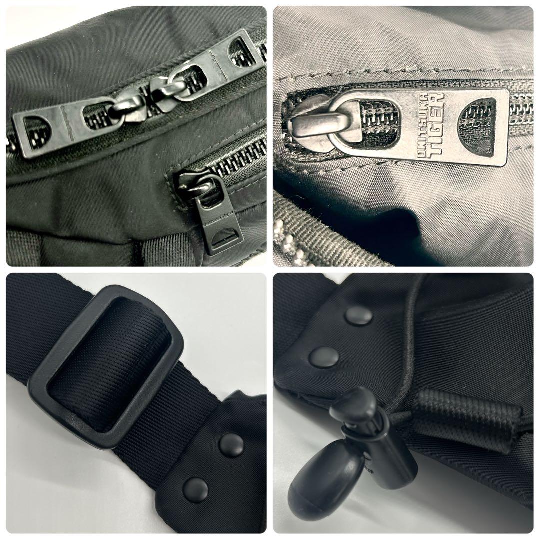 【美品✨】オニツカタイガー メッセンジャーバッグ 虎 刺繍 ロゴ 黒