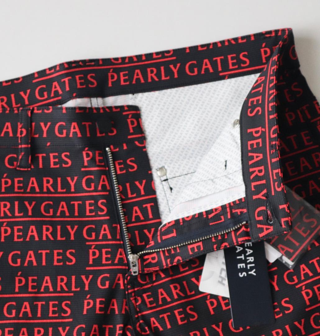 新品【パーリーゲイツ】EXストレッチ ロゴ総柄 ロングパンツ 黒 5(L)