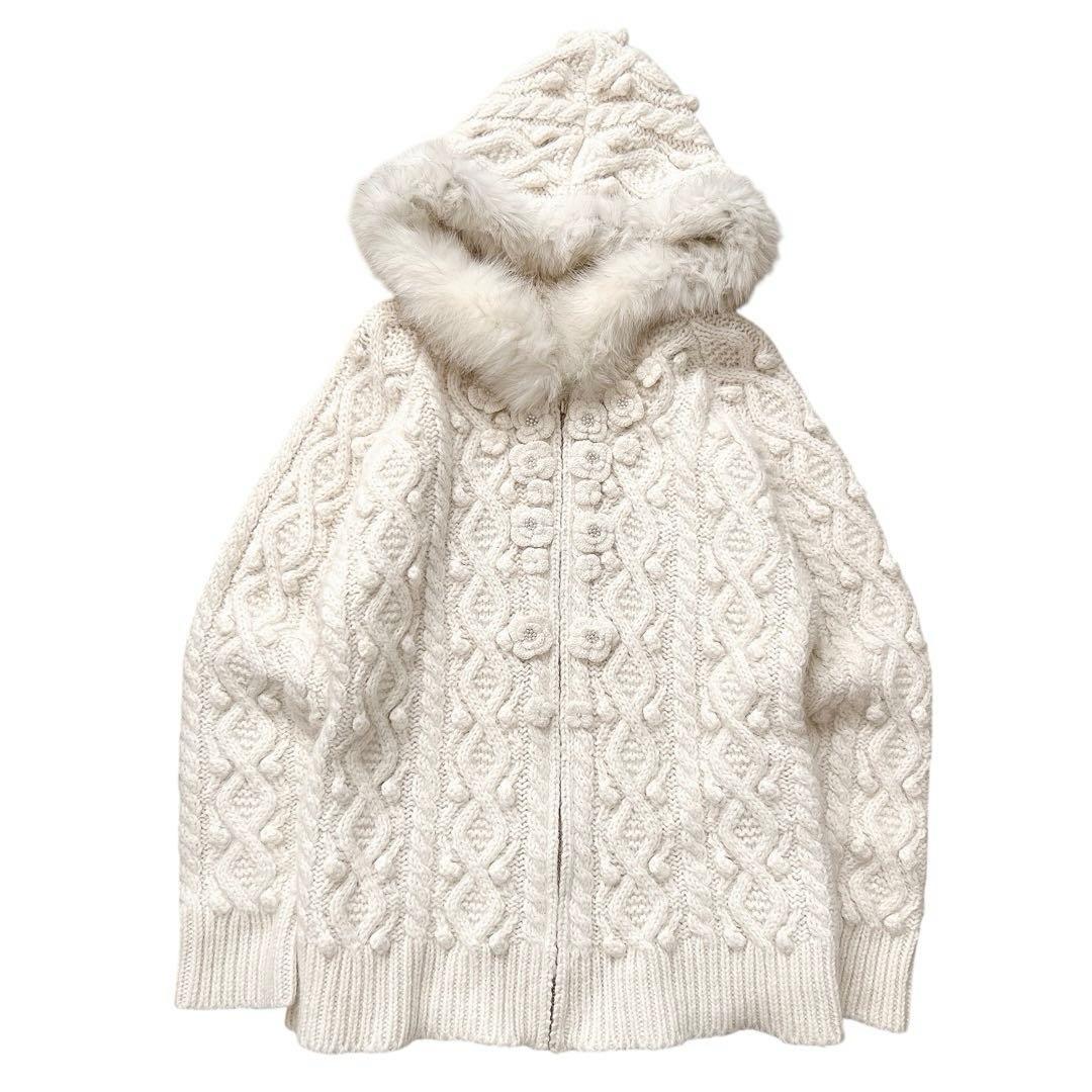 INGEBORG　フォックスファー　アランニットカーディガン　ジャケット　M