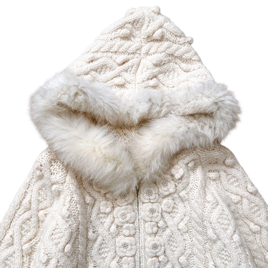 INGEBORG　フォックスファー　アランニットカーディガン　ジャケット　M