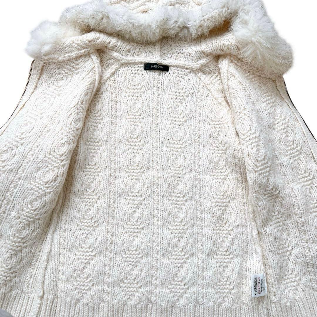 INGEBORG　フォックスファー　アランニットカーディガン　ジャケット　M