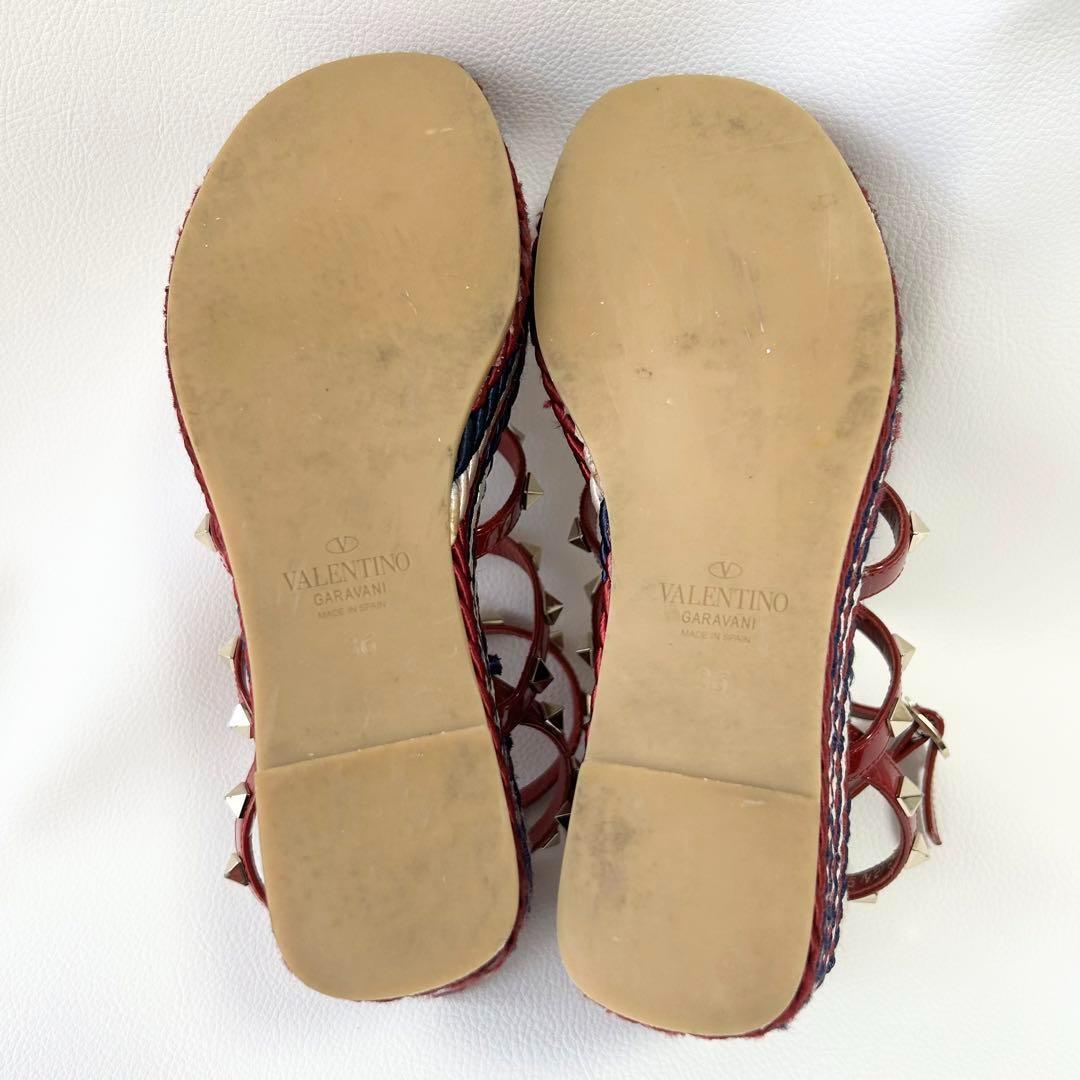 高級＊ヴァレンティノ ロックスタッズ カーフスキン ストラップウェッジサンダル