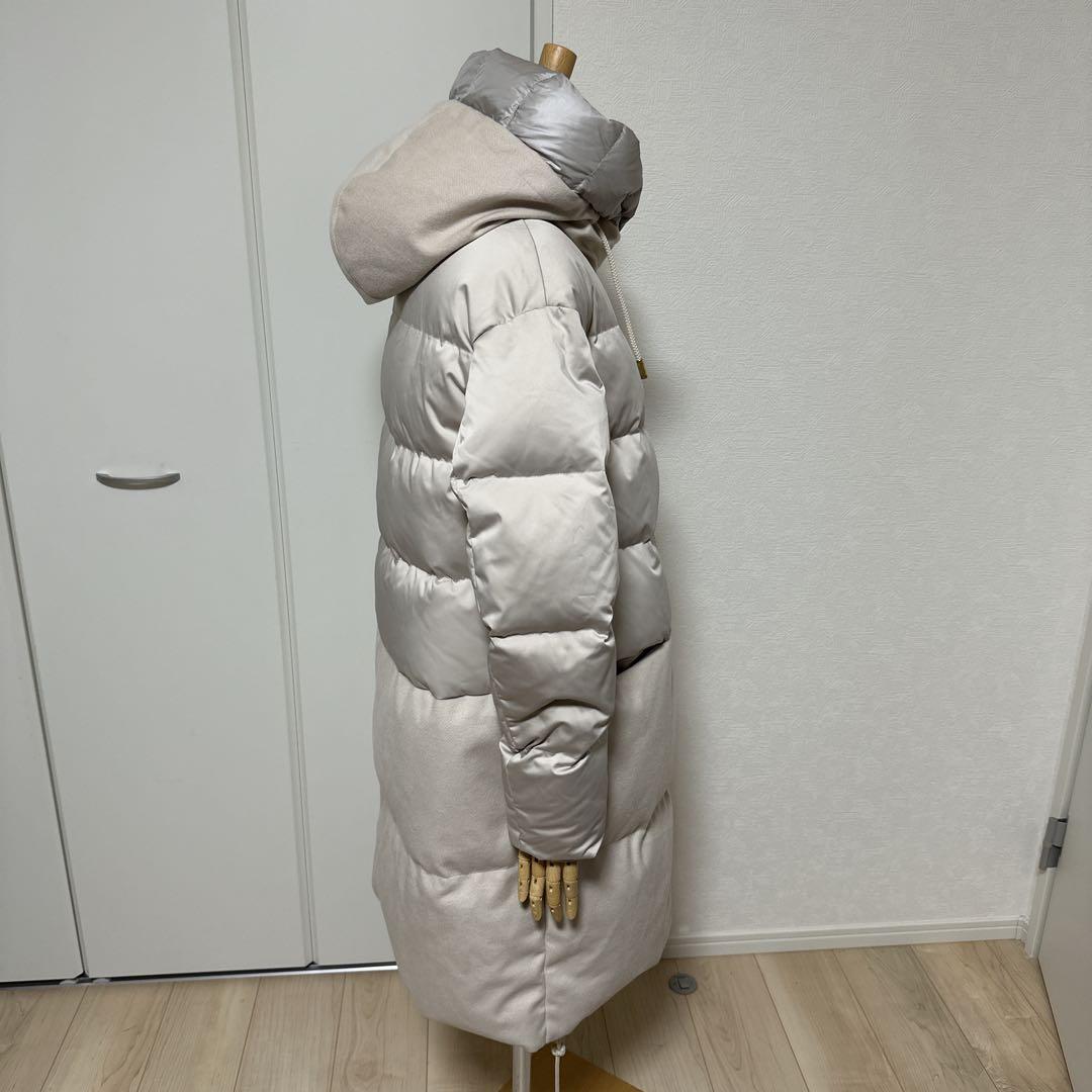 デュノDUNO ダウンコート アウターフード切替 ウール 44アイボリー