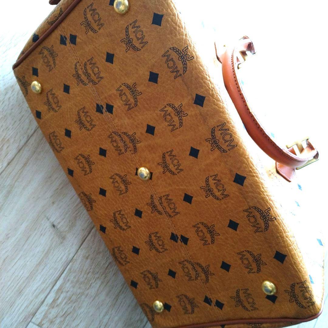 MCM ブラウンレザー ボストンバッグ 055710