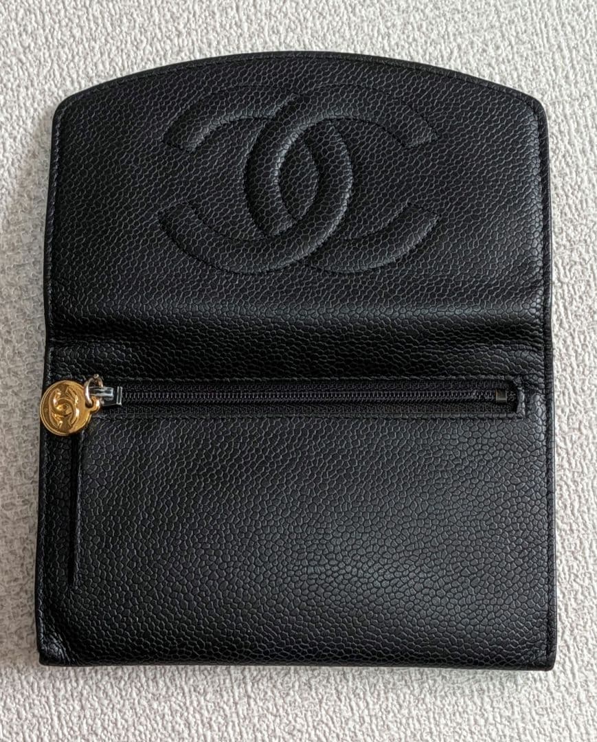 シャネル　デカココ　ミニ財布　黒　キャビアスキン　チェーンウォレット　小銭入れ
