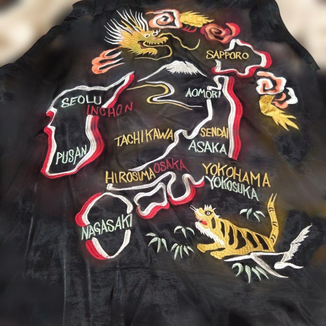 人気HOUSTON スカジャン 鷹と日本地図　 Lサイズ レーヨン