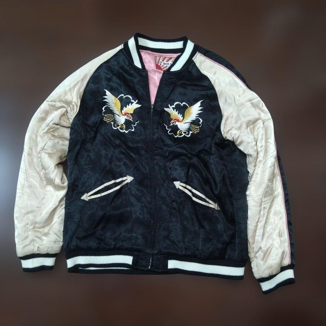 人気HOUSTON スカジャン 鷹と日本地図　 Lサイズ レーヨン