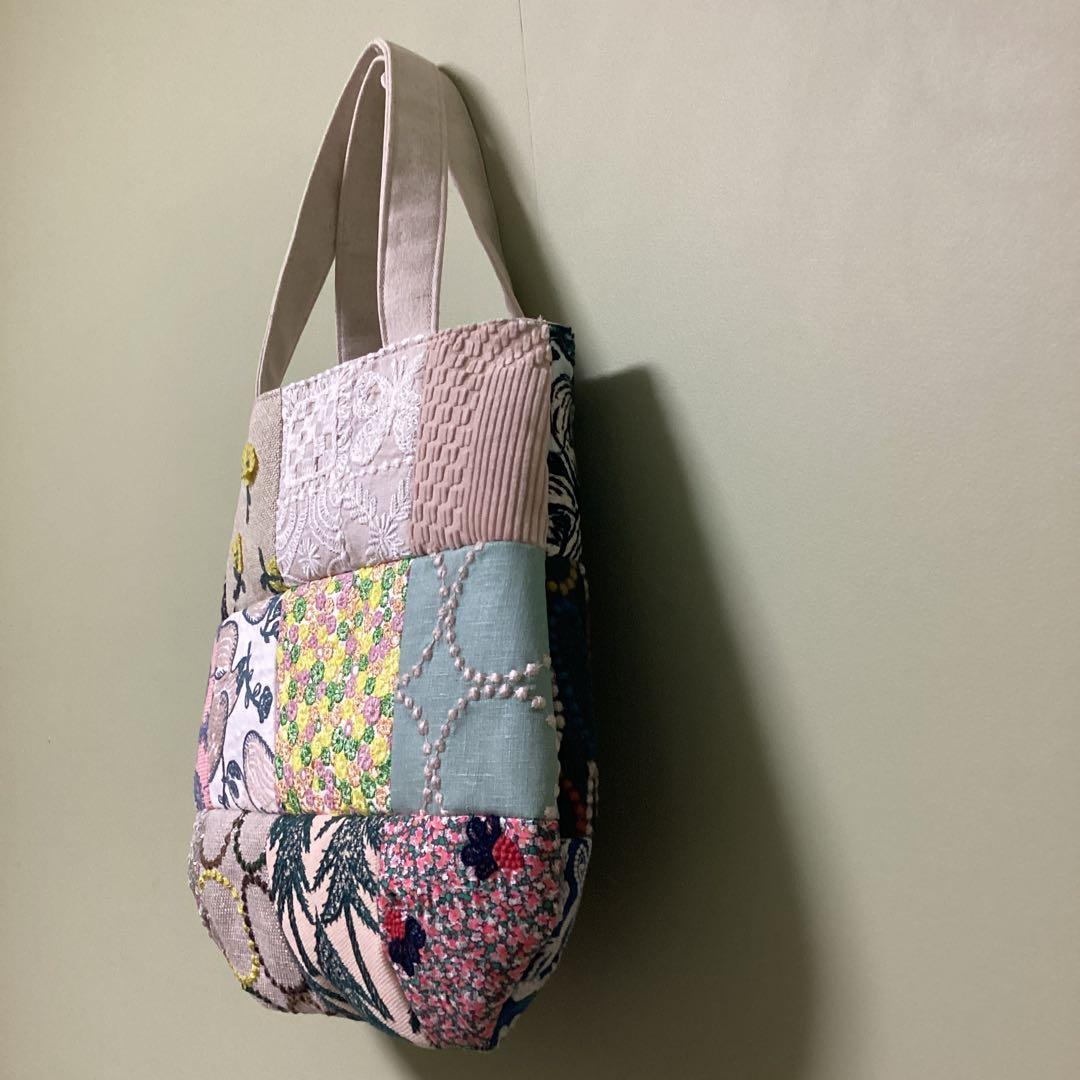 ミナペルホネン　パッチワークふっくらまるみのトートバッグハンドメイド