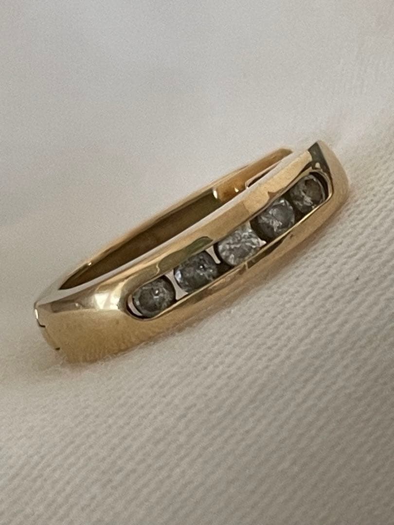 ZEN K18 イエローゴールド フープピアス ダイヤモンド5個 片耳用