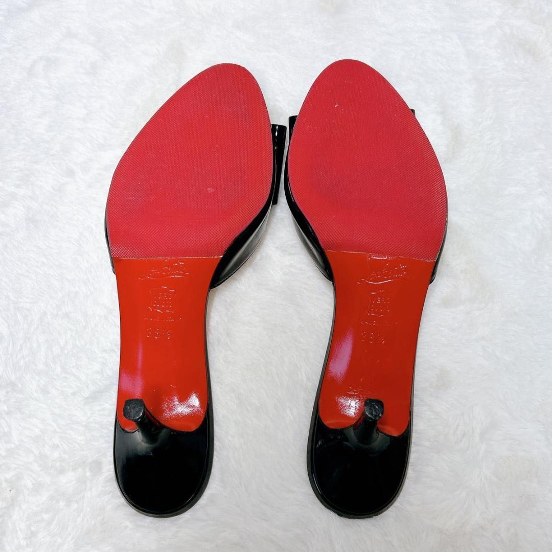 極美品☆箱保存袋付☆クリスチャンルブタン ミュール ブラック エナメル リボン