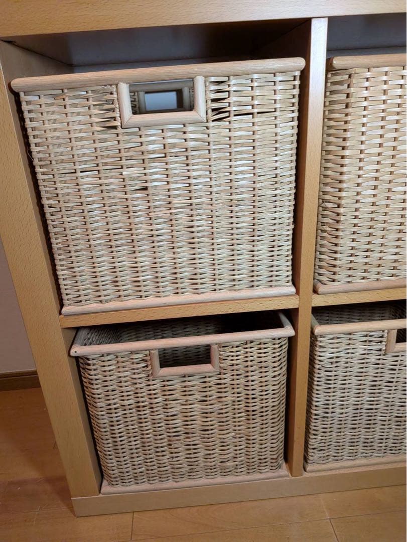 ■送料込■無印良品 オープンシェルフ 木製棚 スタッキング 収納カゴ付きラタン