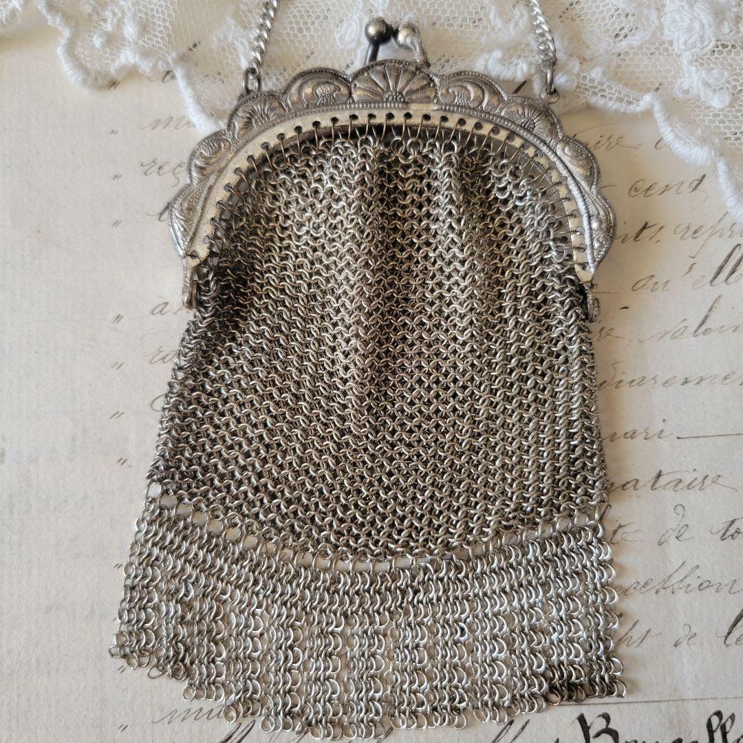 フランス　アンティーク　メタルメッシュパース　シャトレーン