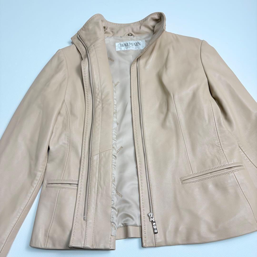 BALMAN レザージャケット 羊革 ジップアップ ベージュ 13 バルマン