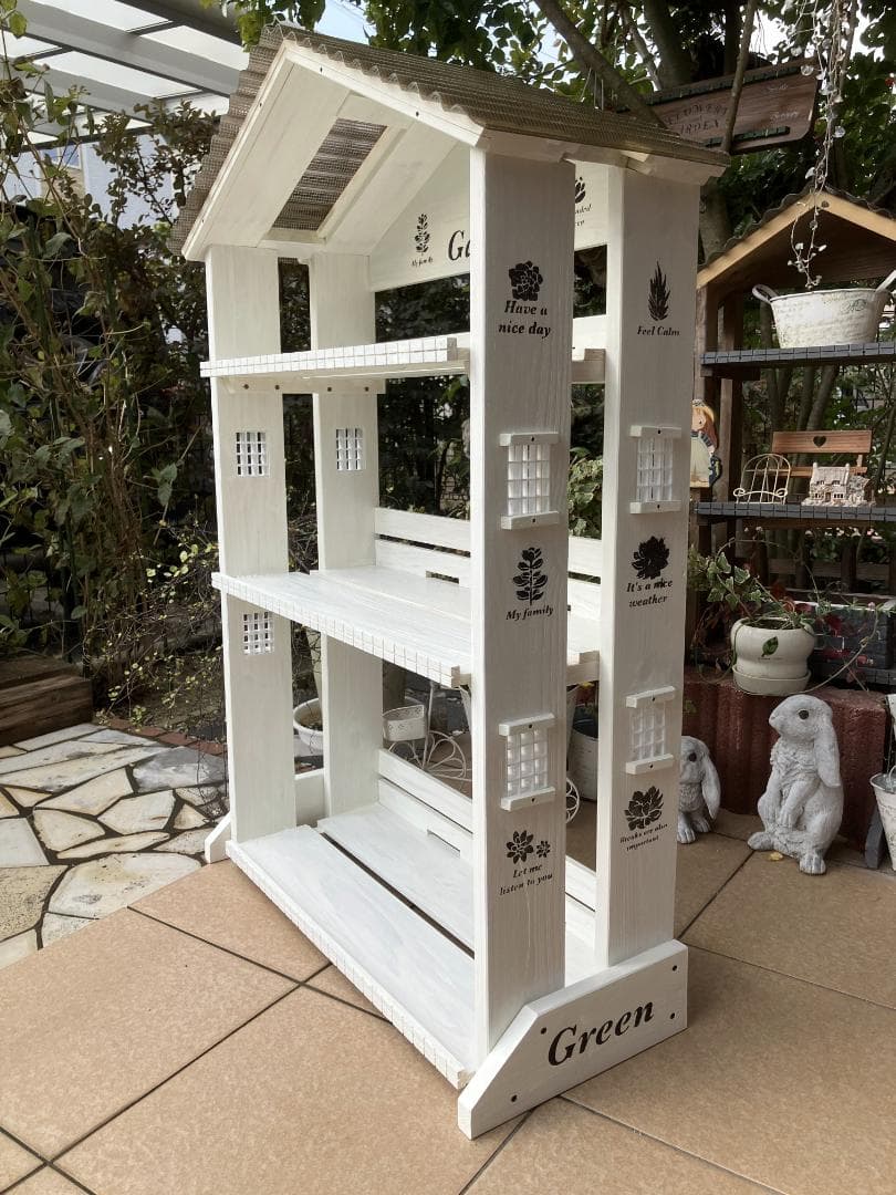 No13 ばーちゃん三角屋根、植物棚幅 ワイド　 white仕上げ　3段