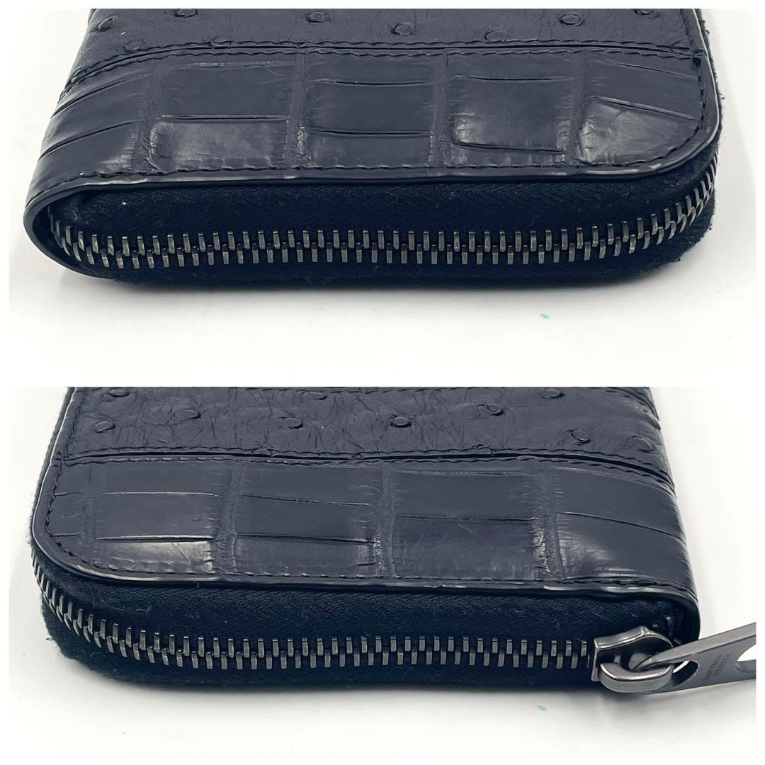 【未使用級】ボッテガ オーストリッチ×リアルクロコダイル ジッピーウォレット黒