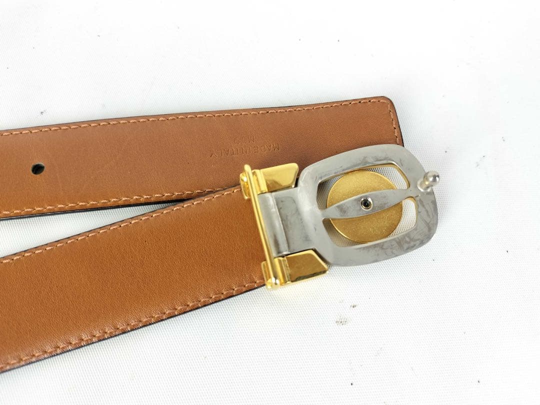 CELINE セリーヌ レザー ベルト M09 金具 ゴールド×シルバー