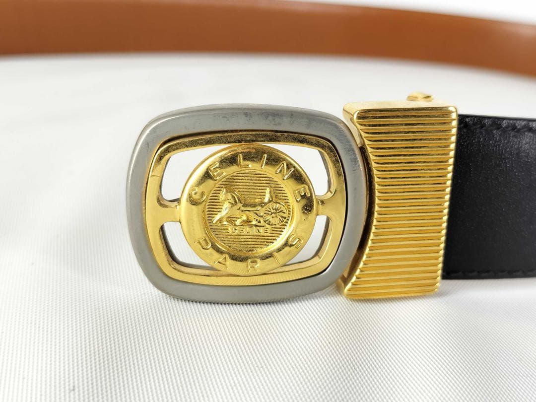 CELINE セリーヌ レザー ベルト M09 金具 ゴールド×シルバー