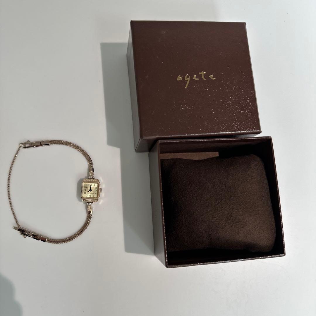 【電池切れ】agate（アガット） クラシック スクエア ダイヤ K10 腕時計
