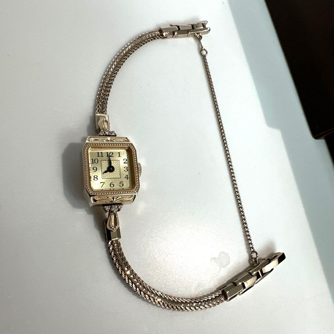 【電池切れ】agate（アガット） クラシック スクエア ダイヤ K10 腕時計