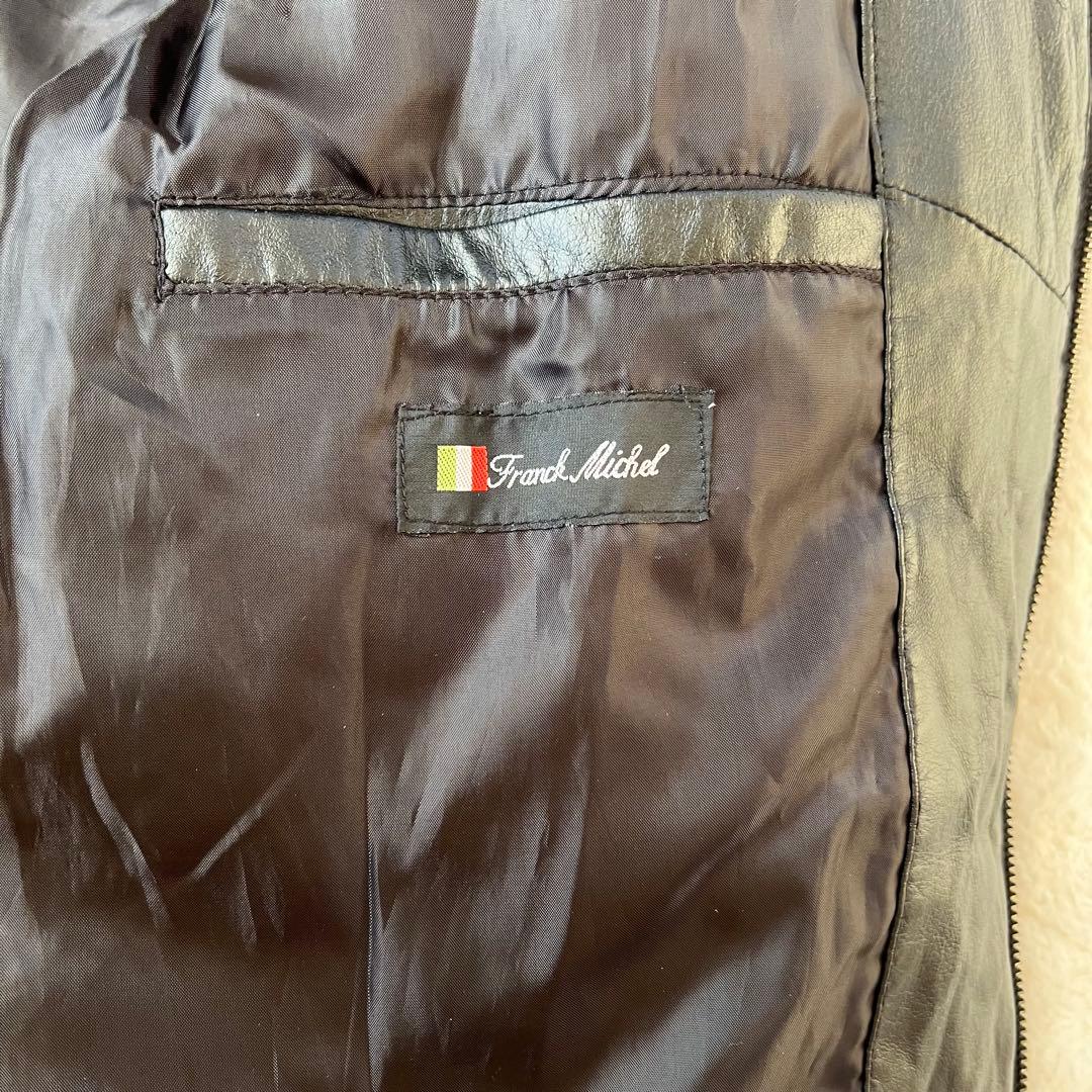 良品 ✨シープスキン　羊革 V字キルト レザーダウンジャケット LL 本革 希少