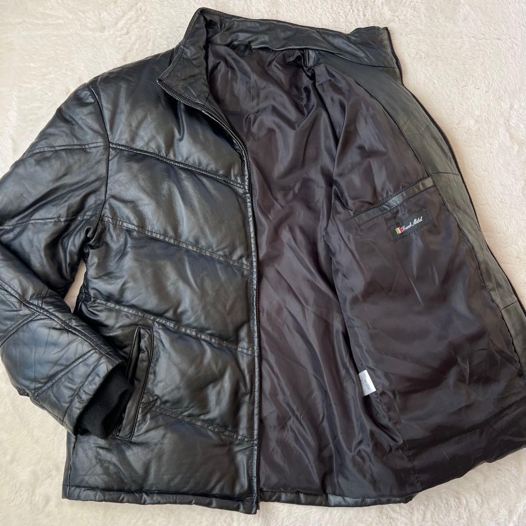 良品 ✨シープスキン　羊革 V字キルト レザーダウンジャケット LL 本革 希少