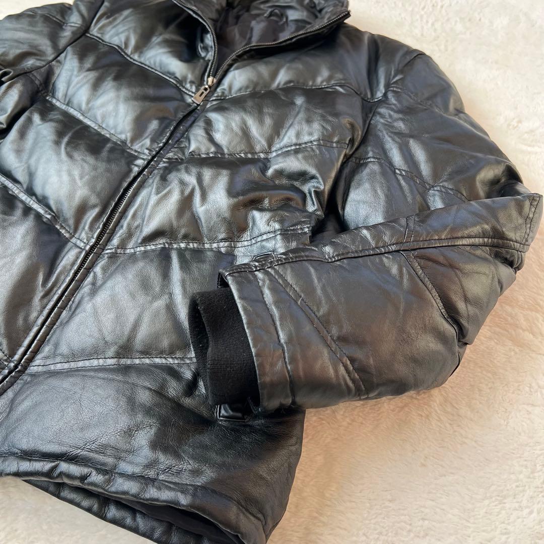 良品 ✨シープスキン　羊革 V字キルト レザーダウンジャケット LL 本革 希少