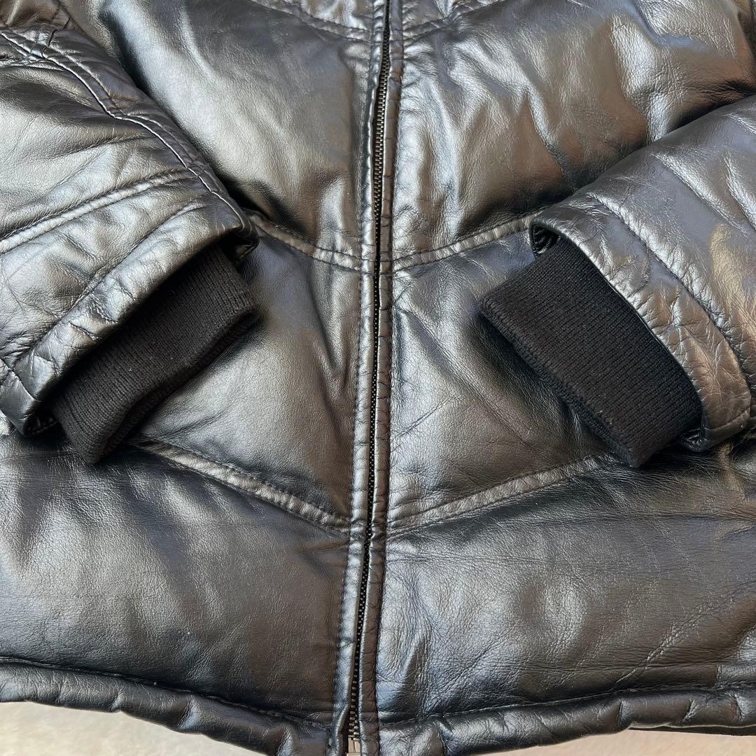 良品 ✨シープスキン　羊革 V字キルト レザーダウンジャケット LL 本革 希少