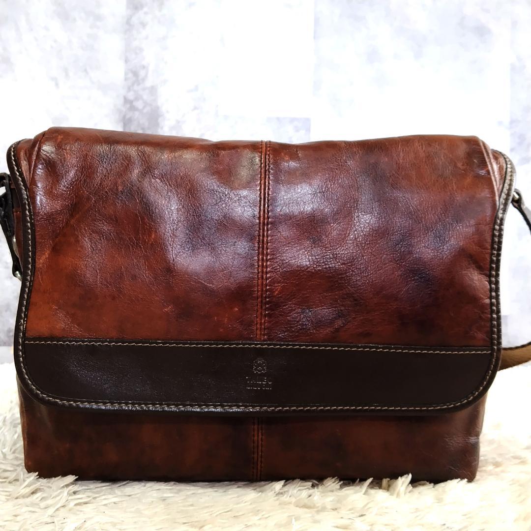 タケオキクチ×イケテイ メッセンジャーバッグ 本革 ダークブラウン A4収納