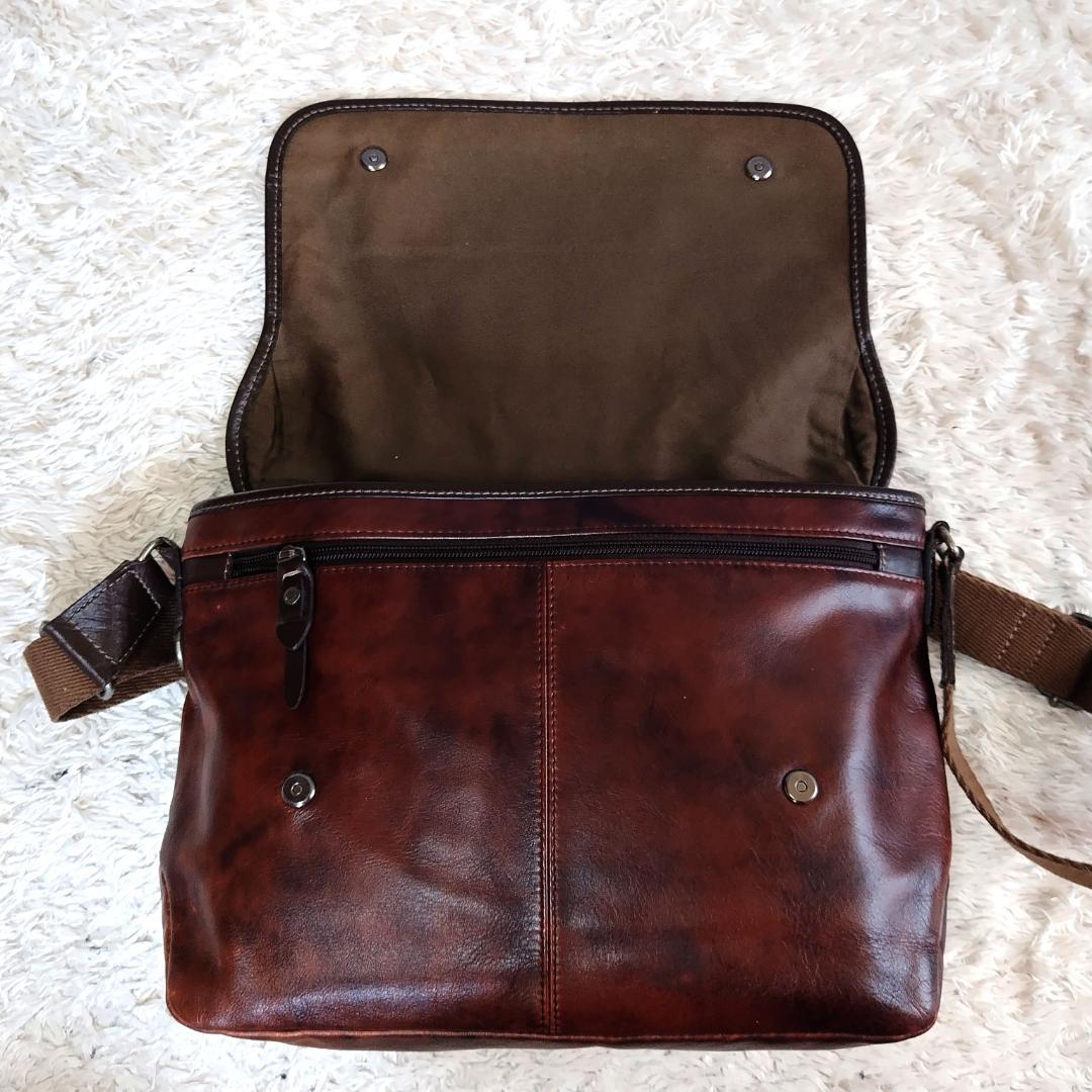 タケオキクチ×イケテイ メッセンジャーバッグ 本革 ダークブラウン A4収納