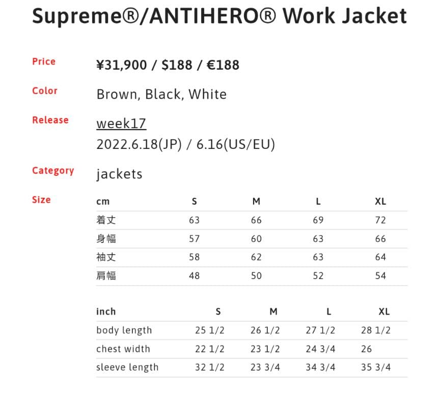 Supreme®/ANTIHERO® Work Jacket