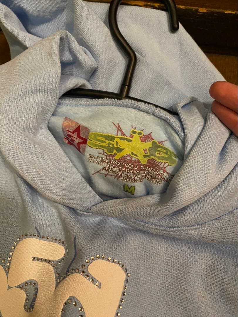 sp5der パーカー ライトブルー水色