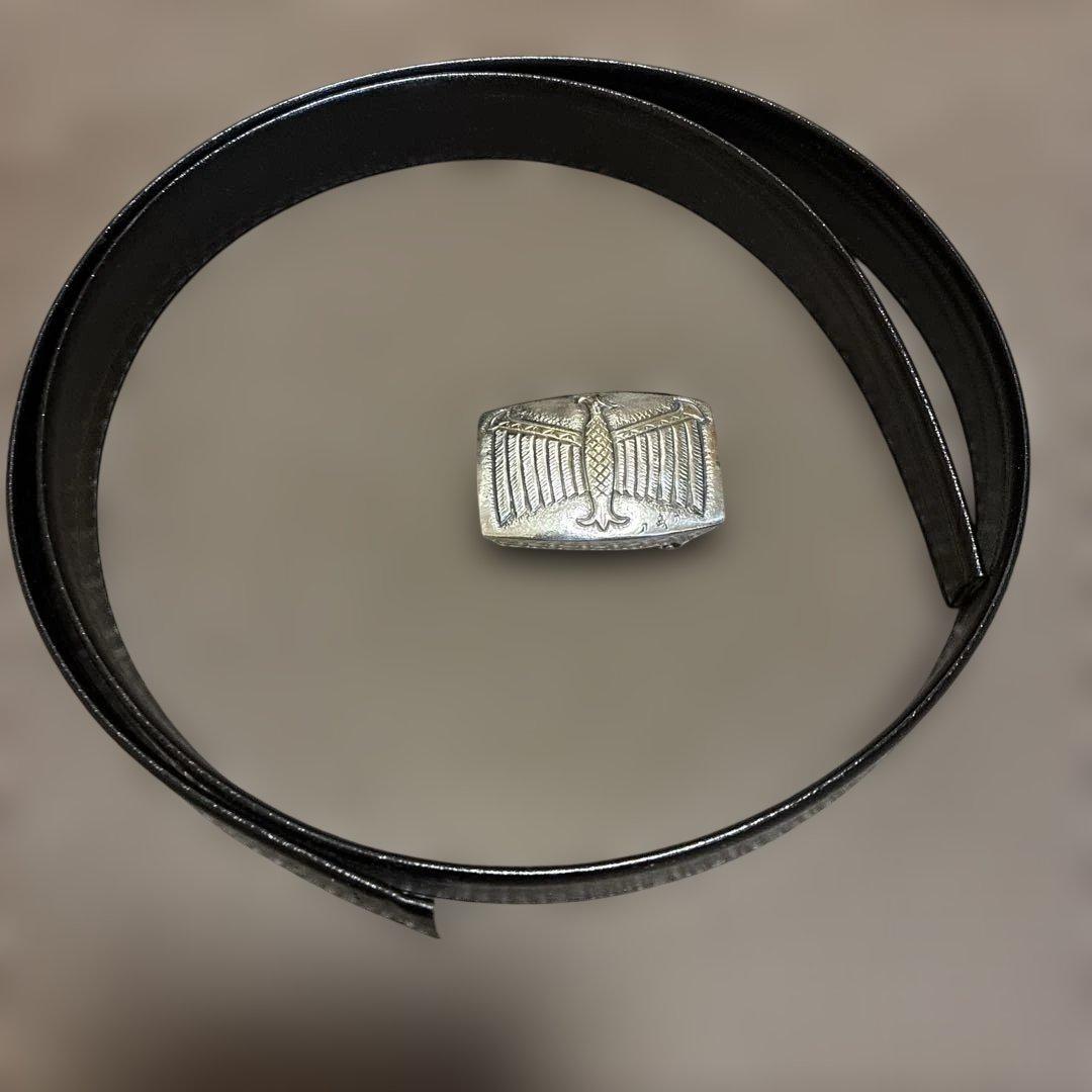 鷲デザインのレザーベルト　シルバー銀製950