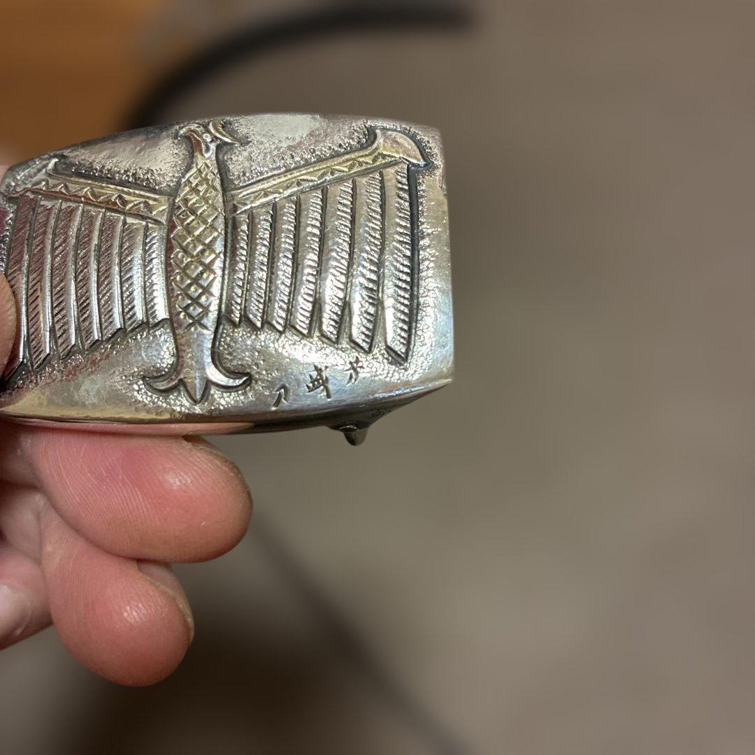 鷲デザインのレザーベルト　シルバー銀製950