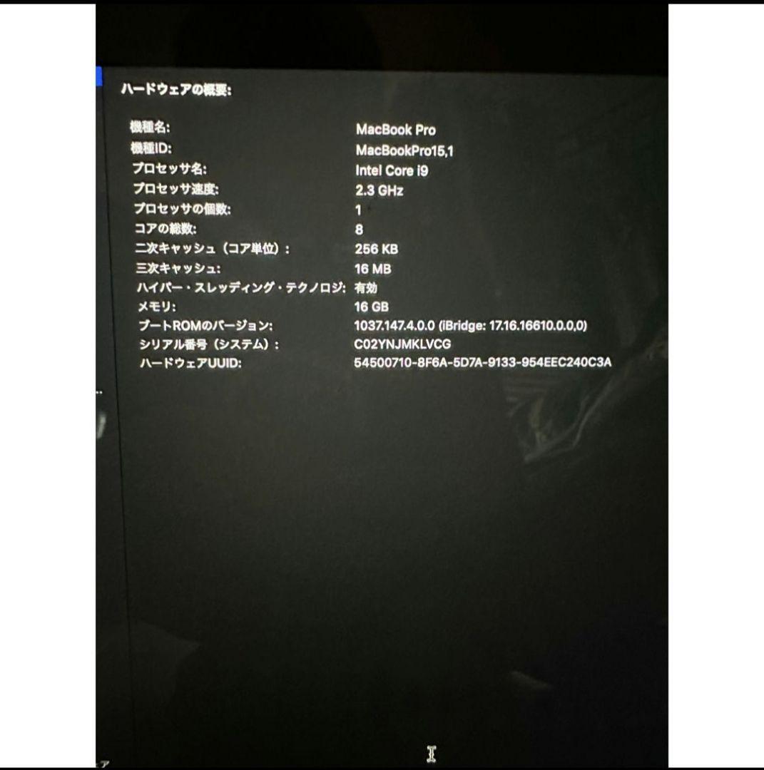 MacBook Pro 16インチ2019 Core i9/16GB/512GB