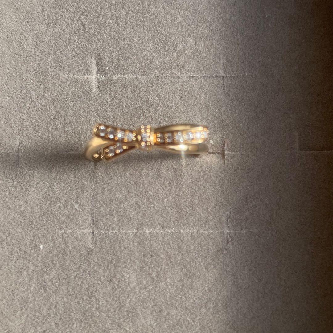 ほぼ未使用✨現行品✨　K18YG ダイヤモンド　リボンリング　9号【保証書あり】