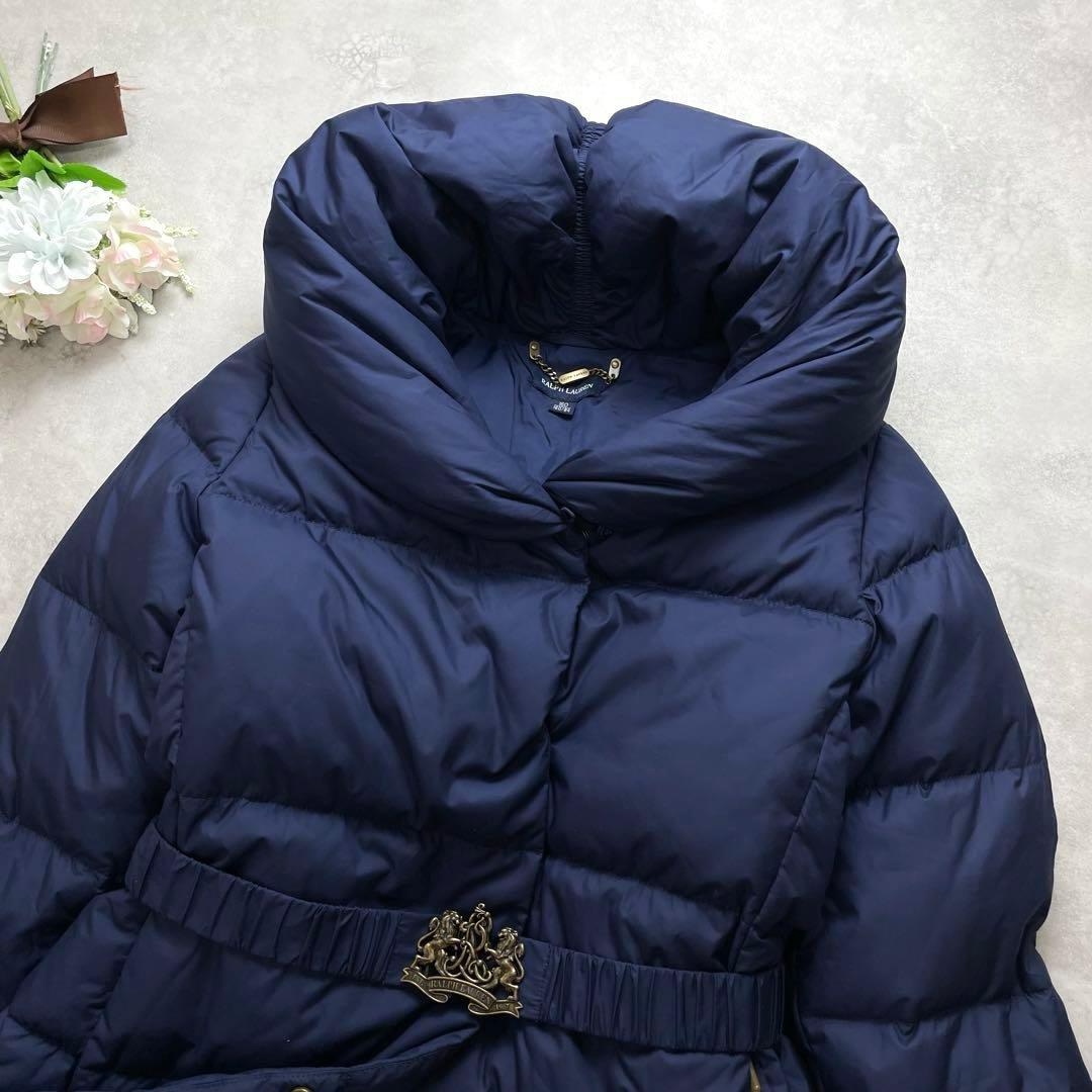 美シルエット✨ラルフローレン ダウンジャケット ベルト Aライン 紺 M相当