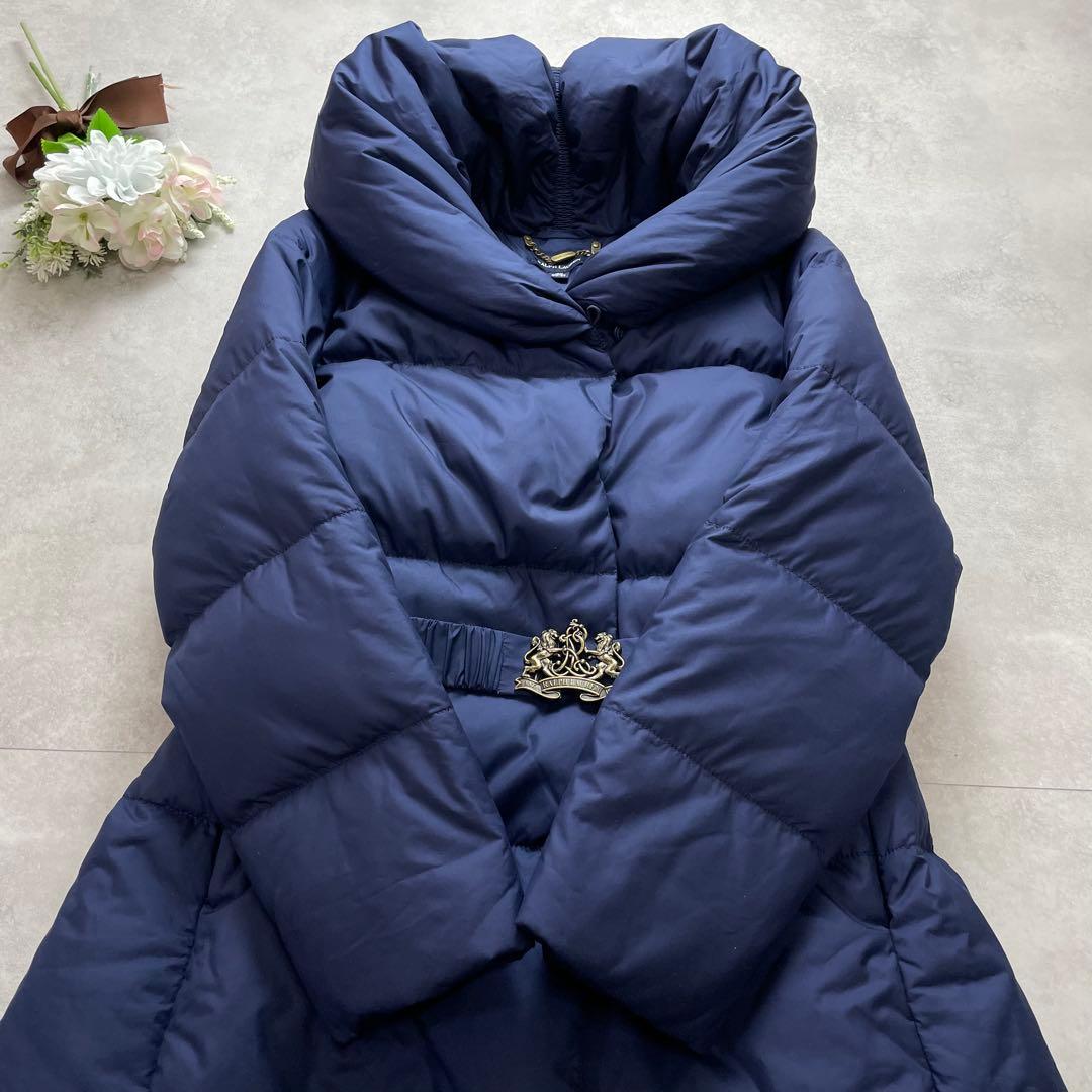 美シルエット✨ラルフローレン ダウンジャケット ベルト Aライン 紺 M相当