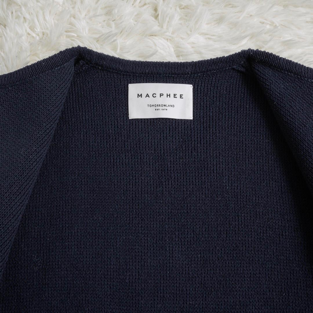 美品 MACPHEE ハーフミラノリブ クロップドカーディガン ネイビー